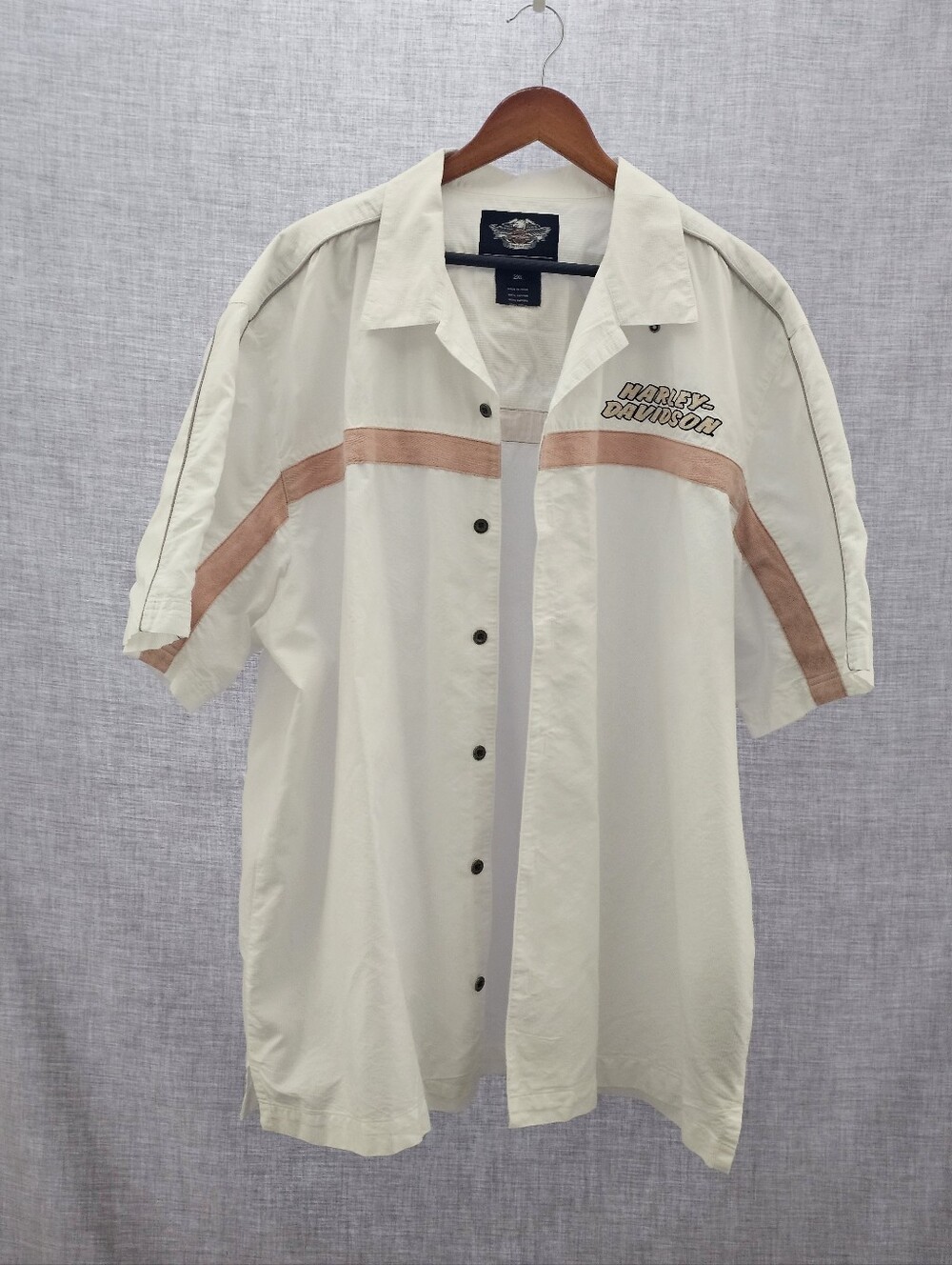 Harley-Davidson Cream Short Sleeve Shirt with Rust Accent.Motorbike